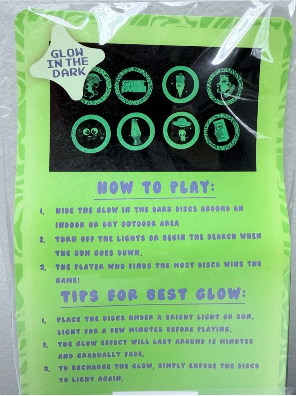 Hide and Glow Game Glow-in-the-Dark Set of 16 Discs - Green & Blue, New!